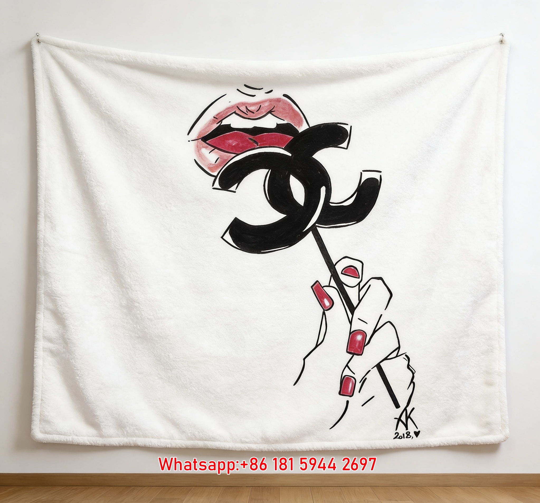Luxury Chanel Style Lollipop Lips Flannel Throw Blanket IMG_7382